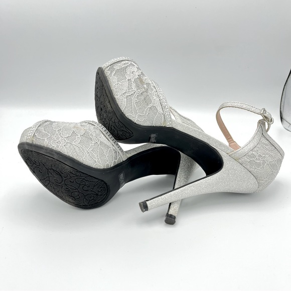 Silver Lace Platform 5” Stiletto Open Toe Sandals sz 7.5 - Picture 4 of 7